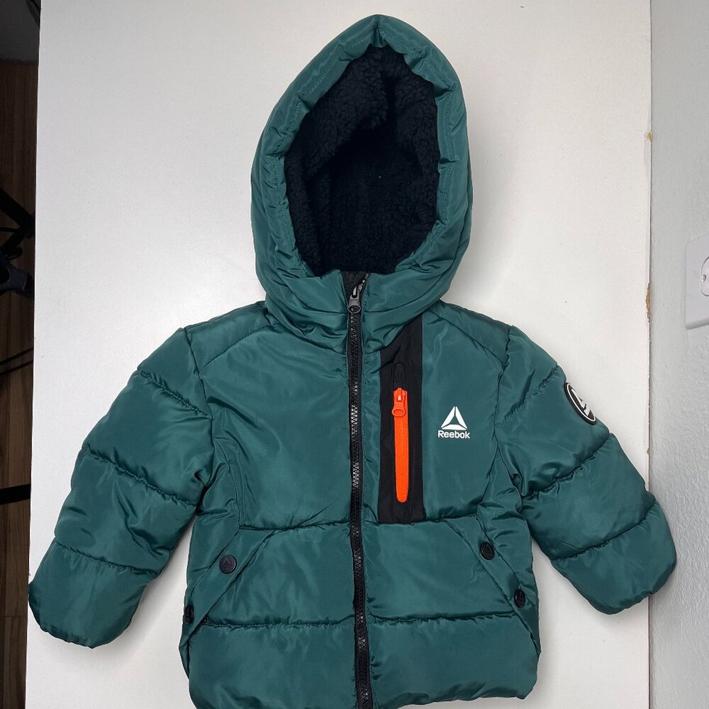 Reebok Toddler Heavyweight Winter Puffer Jacket, Hooded, Green, Size 2T